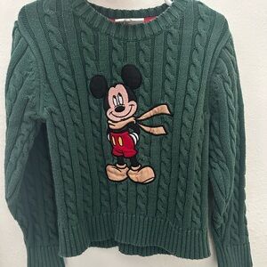 Vintage Disney Kids Green Knit Sweater with Mickey Mouse